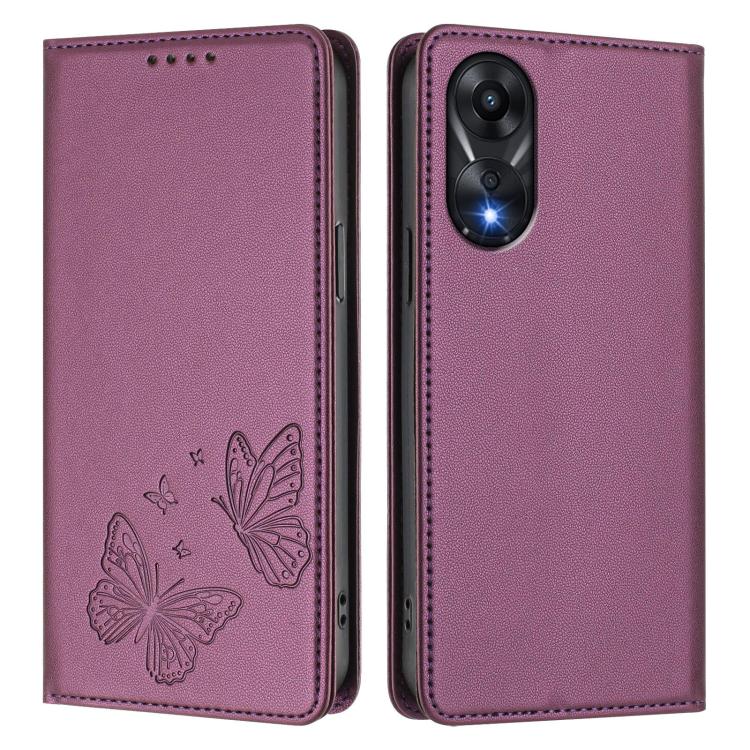 For OPPO A78 4G Strong Magnetic Dual Butterfly RFID Vegan Leather Phone Case