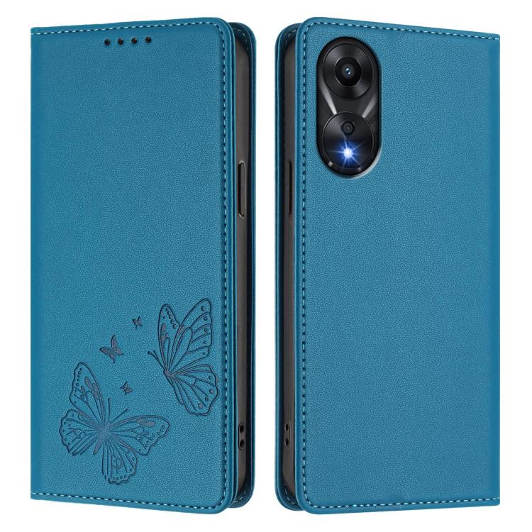 For OPPO A78 4G Strong Magnetic Dual Butterfly RFID Vegan Leather Phone Case