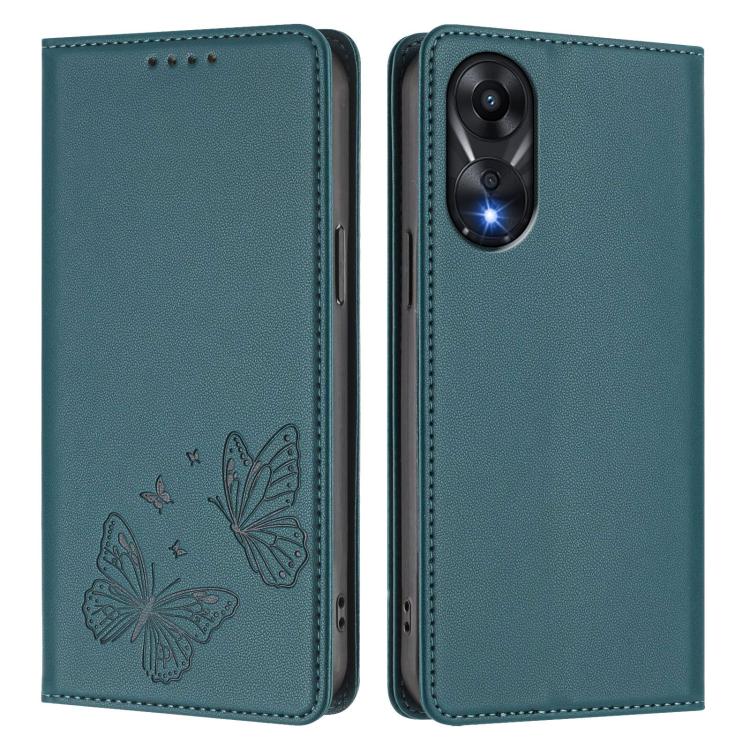 For OPPO A78 4G Strong Magnetic Dual Butterfly RFID Vegan Leather Phone Case