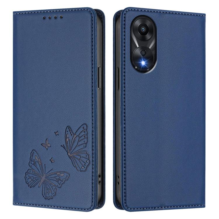 For OPPO A78 4G Strong Magnetic Dual Butterfly RFID Vegan Leather Phone Case