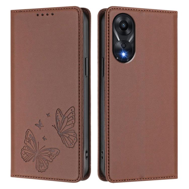 For OPPO A78 4G Strong Magnetic Dual Butterfly RFID Vegan Leather Phone Case