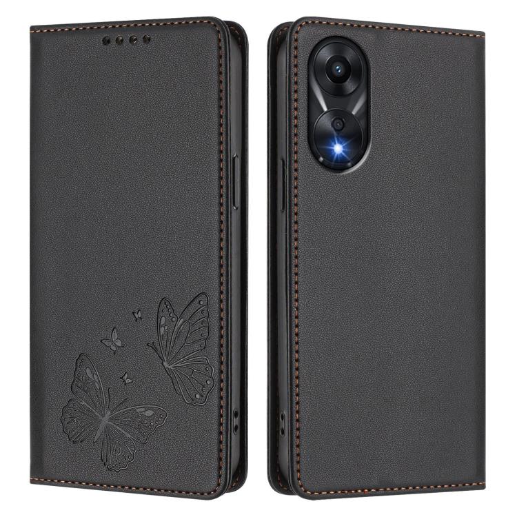 For OPPO A78 4G Strong Magnetic Dual Butterfly RFID Vegan Leather Phone Case