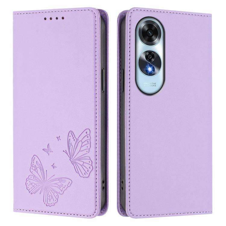 For OPPO A60 4G Global Strong Magnetic Dual Butterfly RFID Vegan Leather Phone Case