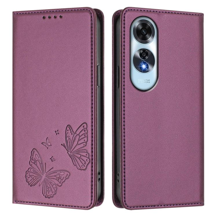 For OPPO A60 4G Global Strong Magnetic Dual Butterfly RFID Vegan Leather Phone Case