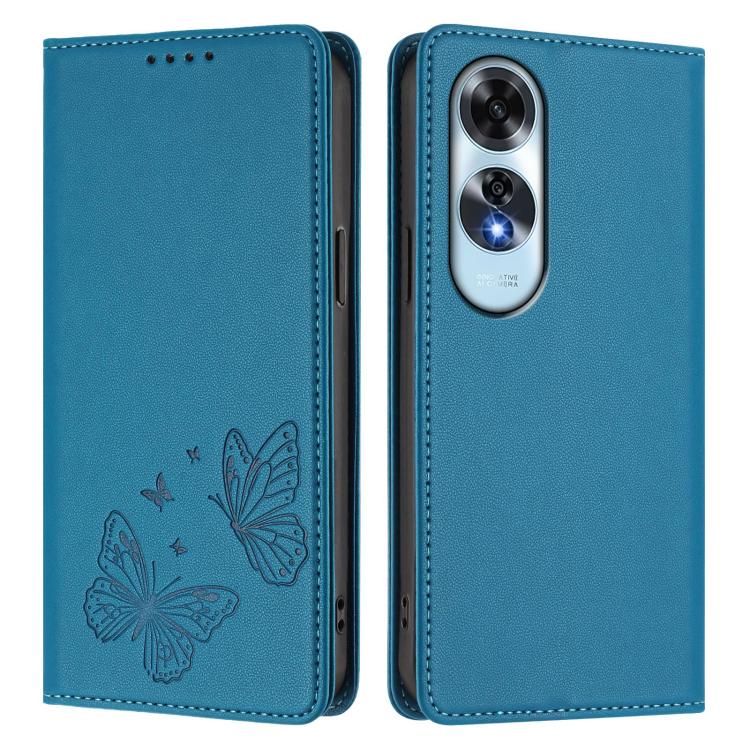 For OPPO A60 4G Global Strong Magnetic Dual Butterfly RFID Vegan Leather Phone Case