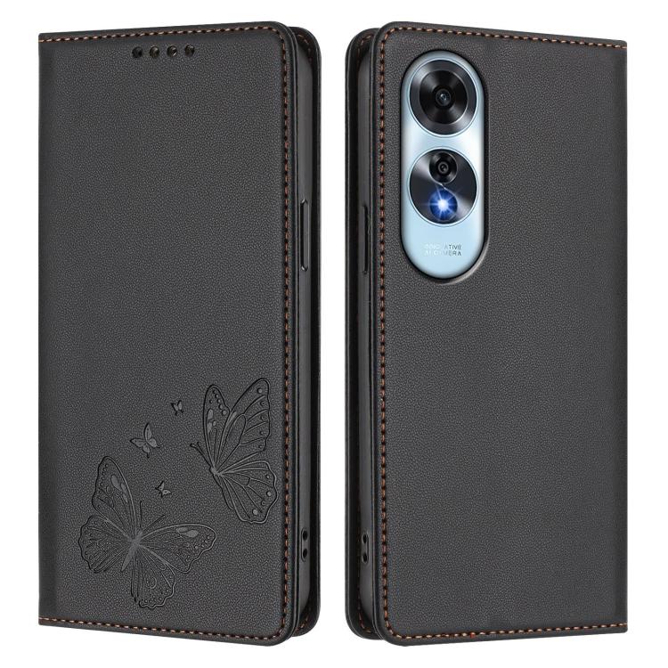 For OPPO A60 4G Global Strong Magnetic Dual Butterfly RFID Vegan Leather Phone Case