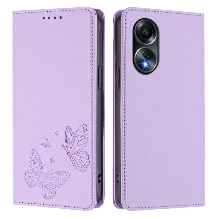 For OPPO A58 4G Global Strong Magnetic Dual Butterfly RFID Vegan Leather Phone Case