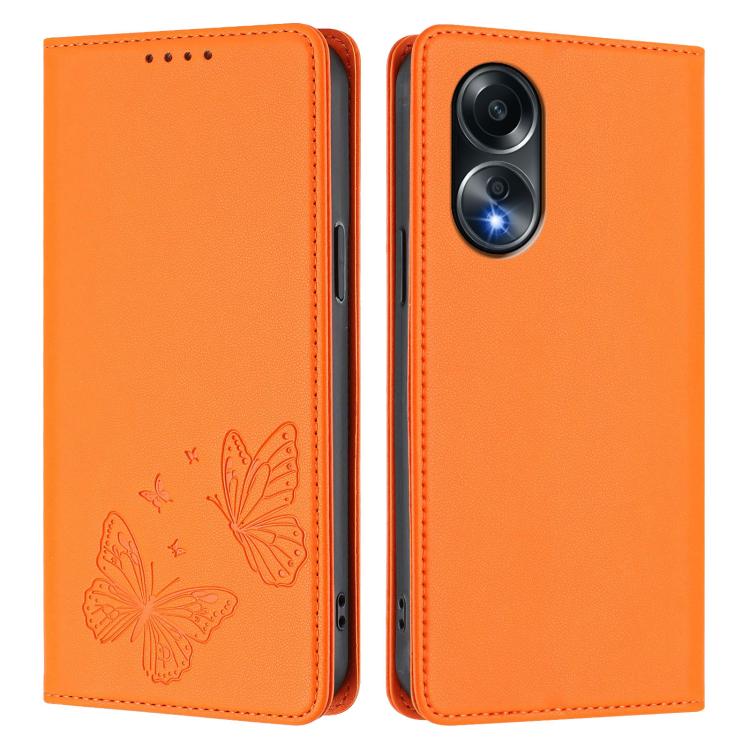 For OPPO A58 4G Global Strong Magnetic Dual Butterfly RFID Vegan Leather Phone Case