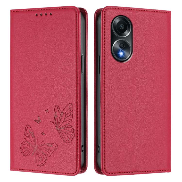 For OPPO A58 4G Global Strong Magnetic Dual Butterfly RFID Vegan Leather Phone Case