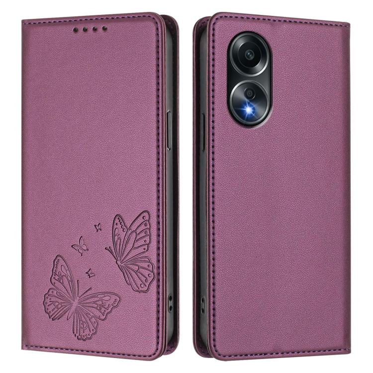 For OPPO A58 4G Global Strong Magnetic Dual Butterfly RFID Vegan Leather Phone Case
