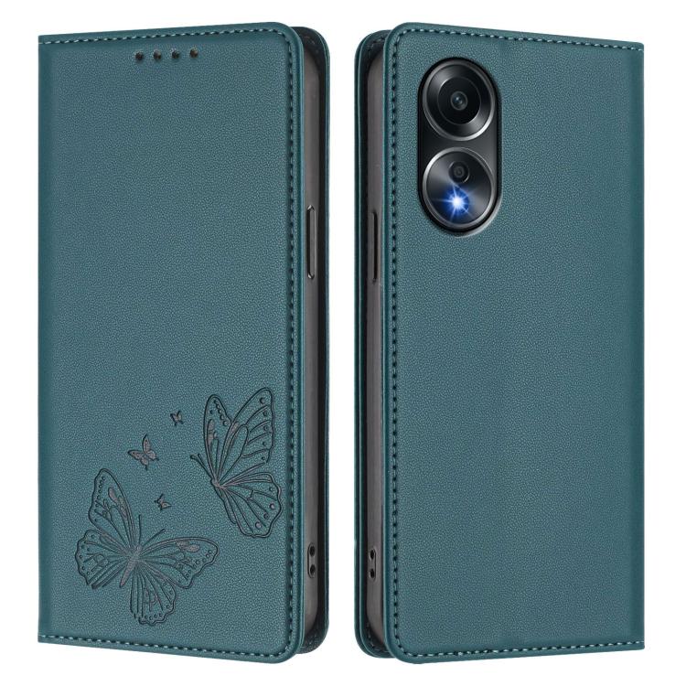 For OPPO A58 4G Global Strong Magnetic Dual Butterfly RFID Vegan Leather Phone Case