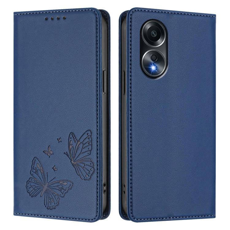 For OPPO A58 4G Global Strong Magnetic Dual Butterfly RFID Vegan Leather Phone Case