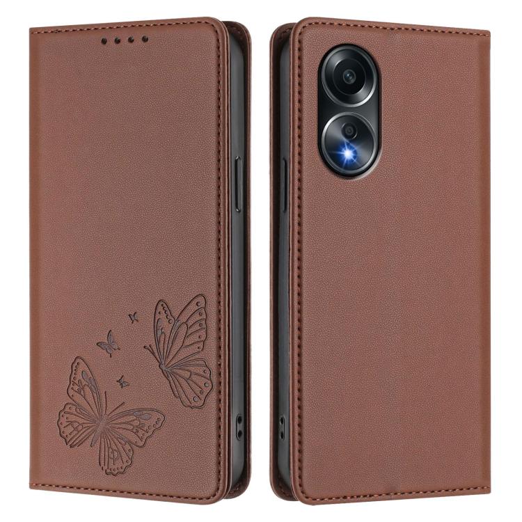 For OPPO A58 4G Global Strong Magnetic Dual Butterfly RFID Vegan Leather Phone Case