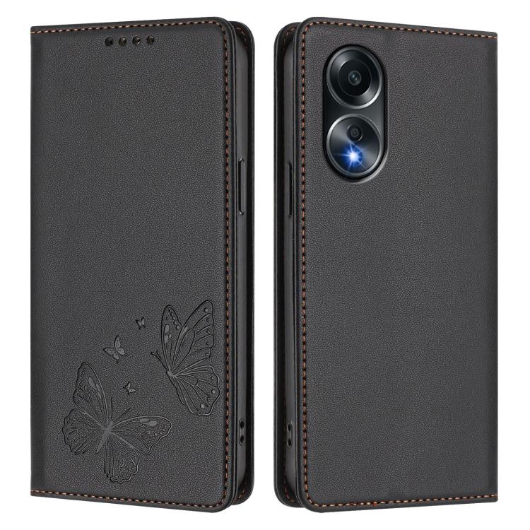 For OPPO A58 4G Global Strong Magnetic Dual Butterfly RFID Vegan Leather Phone Case
