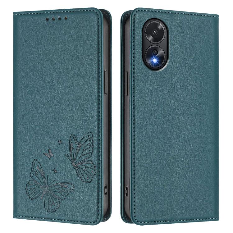For OPPO A38 4G / OPPO A18 4G Strong Magnetic Dual Butterfly RFID Vegan Leather Phone Case