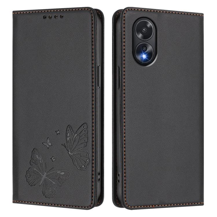 For OPPO A38 4G / OPPO A18 4G Strong Magnetic Dual Butterfly RFID Vegan Leather Phone Case