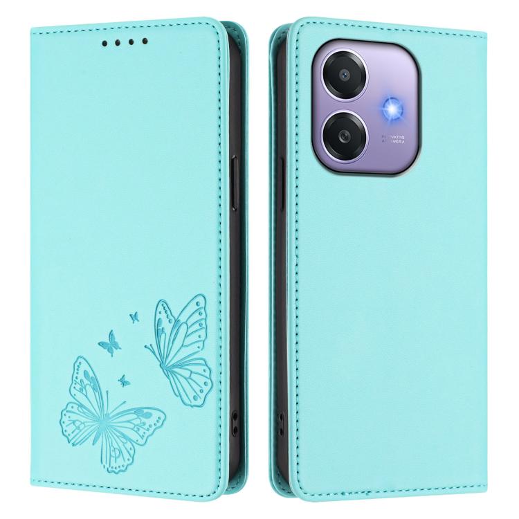 For OPPO A5x 4G / 5G / A3 4G / 5G Strong Magnetic Dual Butterfly RFID Vegan Leather Phone Case
