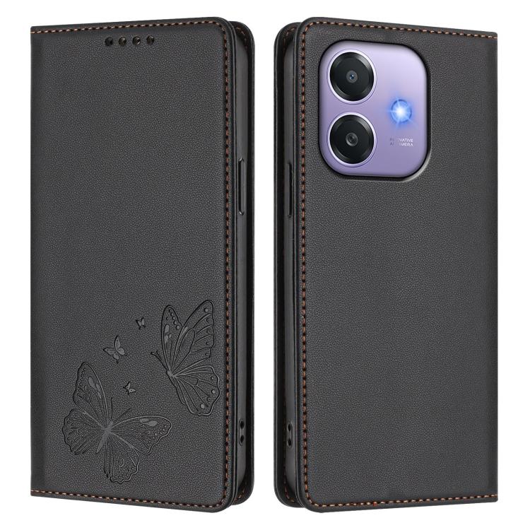 For OPPO A5x 4G / 5G / A3 4G / 5G Strong Magnetic Dual Butterfly RFID Vegan Leather Phone Case