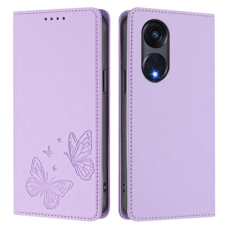 For OPPO A1 Pro / Reno8 T 5G Strong Magnetic Dual Butterfly RFID Vegan Leather Phone Case