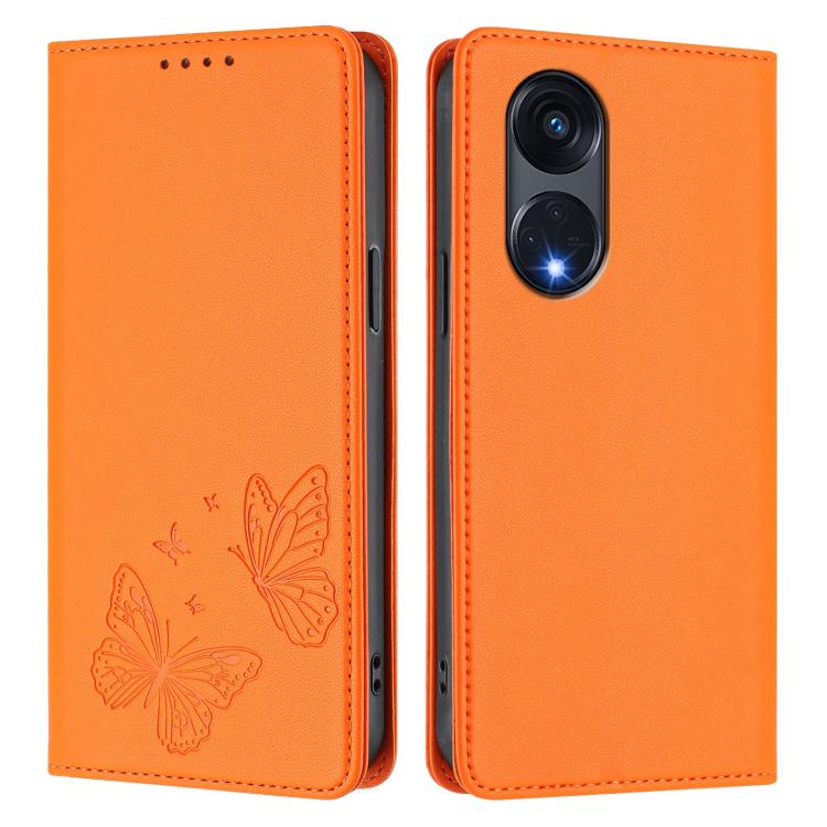For OPPO A1 Pro / Reno8 T 5G Strong Magnetic Dual Butterfly RFID Vegan Leather Phone Case
