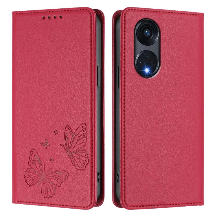 For OPPO A1 Pro / Reno8 T 5G Strong Magnetic Dual Butterfly RFID Vegan Leather Phone Case