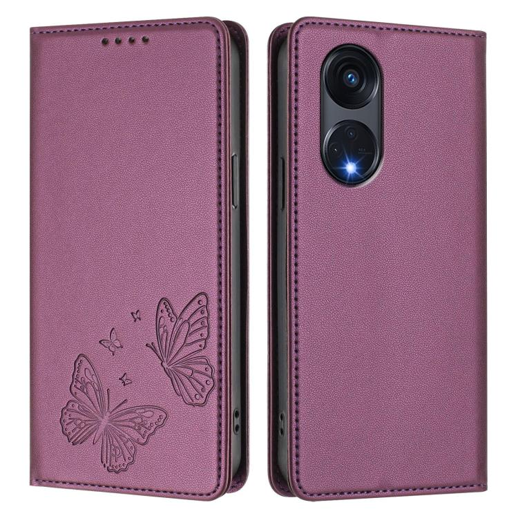 For OPPO A1 Pro / Reno8 T 5G Strong Magnetic Dual Butterfly RFID Vegan Leather Phone Case