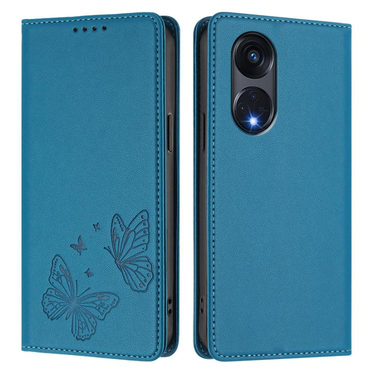 For OPPO A1 Pro / Reno8 T 5G Strong Magnetic Dual Butterfly RFID Vegan Leather Phone Case