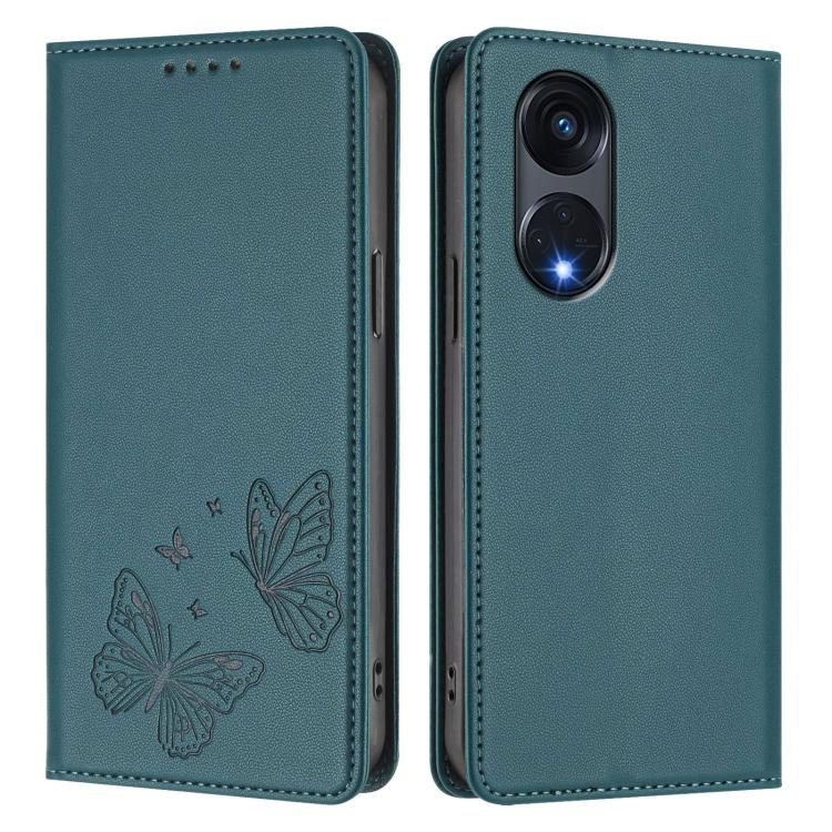 For OPPO A1 Pro / Reno8 T 5G Strong Magnetic Dual Butterfly RFID Vegan Leather Phone Case