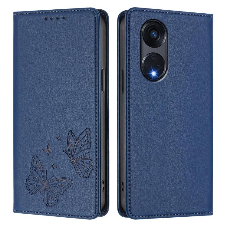 For OPPO A1 Pro / Reno8 T 5G Strong Magnetic Dual Butterfly RFID Vegan Leather Phone Case