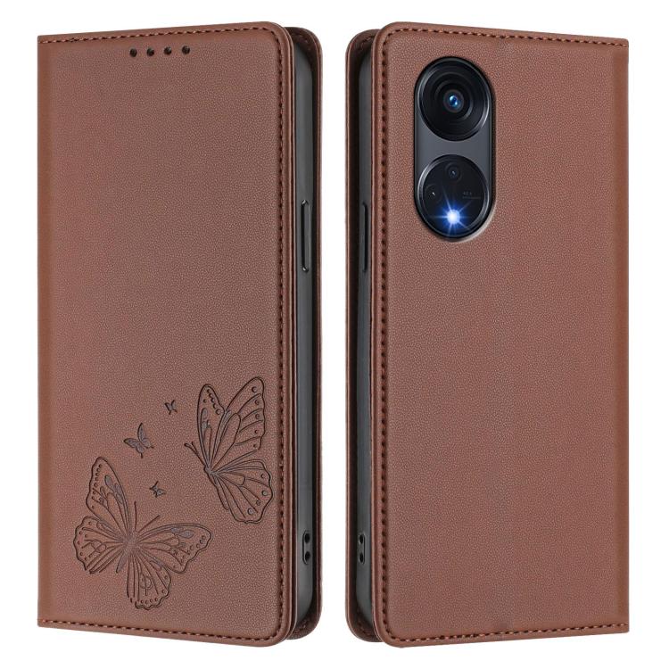 For OPPO A1 Pro / Reno8 T 5G Strong Magnetic Dual Butterfly RFID Vegan Leather Phone Case