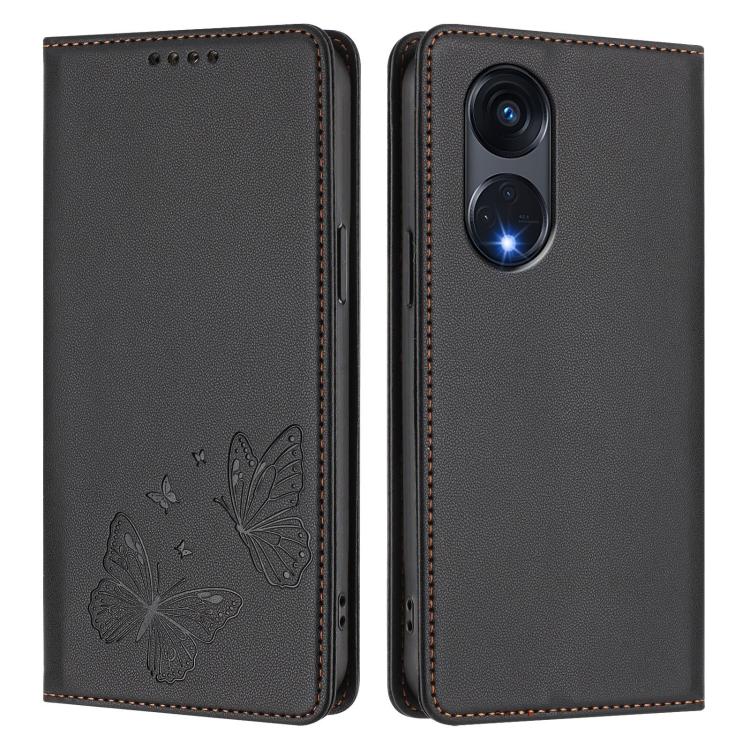 For OPPO A1 Pro / Reno8 T 5G Strong Magnetic Dual Butterfly RFID Vegan Leather Phone Case