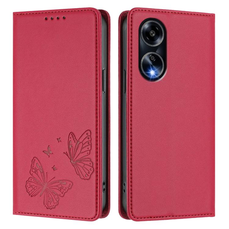 For OPPO A1 5G / A98 / F23 Strong Magnetic Dual Butterfly RFID Vegan Leather Phone Case