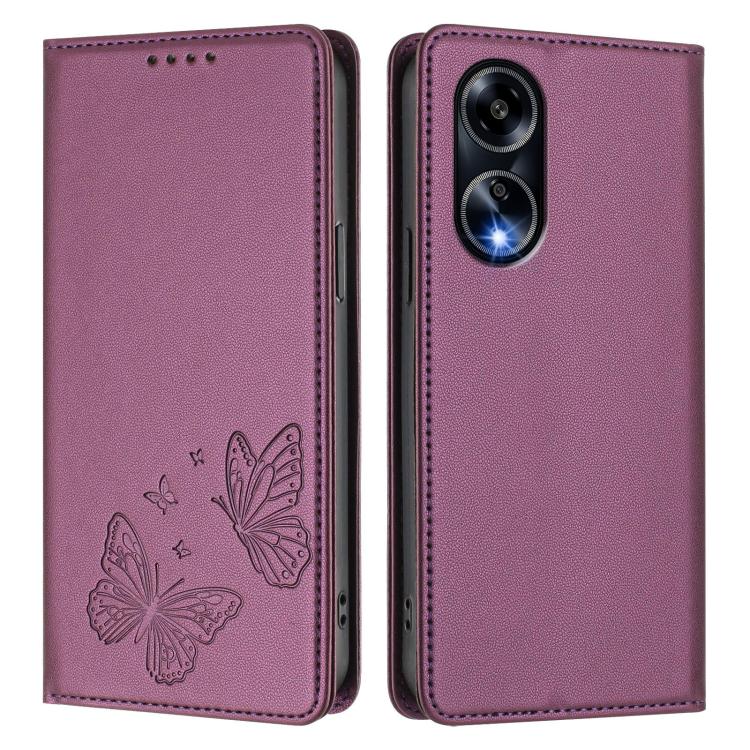 For OPPO A1 5G / A98 / F23 Strong Magnetic Dual Butterfly RFID Vegan Leather Phone Case