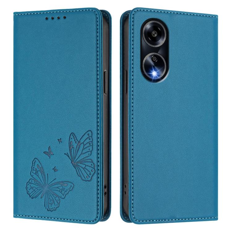 For OPPO A1 5G / A98 / F23 Strong Magnetic Dual Butterfly RFID Vegan Leather Phone Case