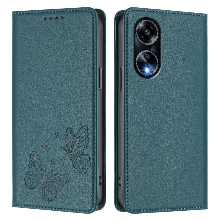 For OPPO A1 5G / A98 / F23 Strong Magnetic Dual Butterfly RFID Vegan Leather Phone Case