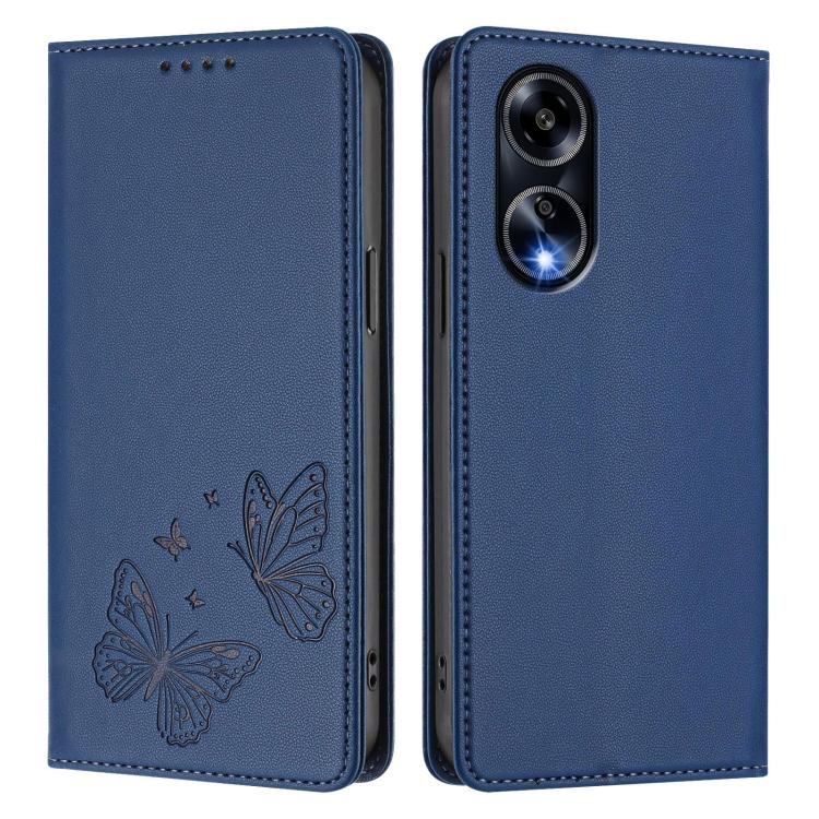 For OPPO A1 5G / A98 / F23 Strong Magnetic Dual Butterfly RFID Vegan Leather Phone Case