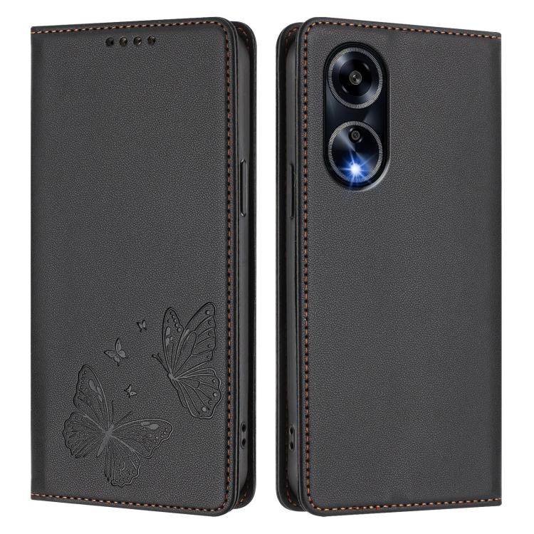 For OPPO A1 5G / A98 / F23 Strong Magnetic Dual Butterfly RFID Vegan Leather Phone Case