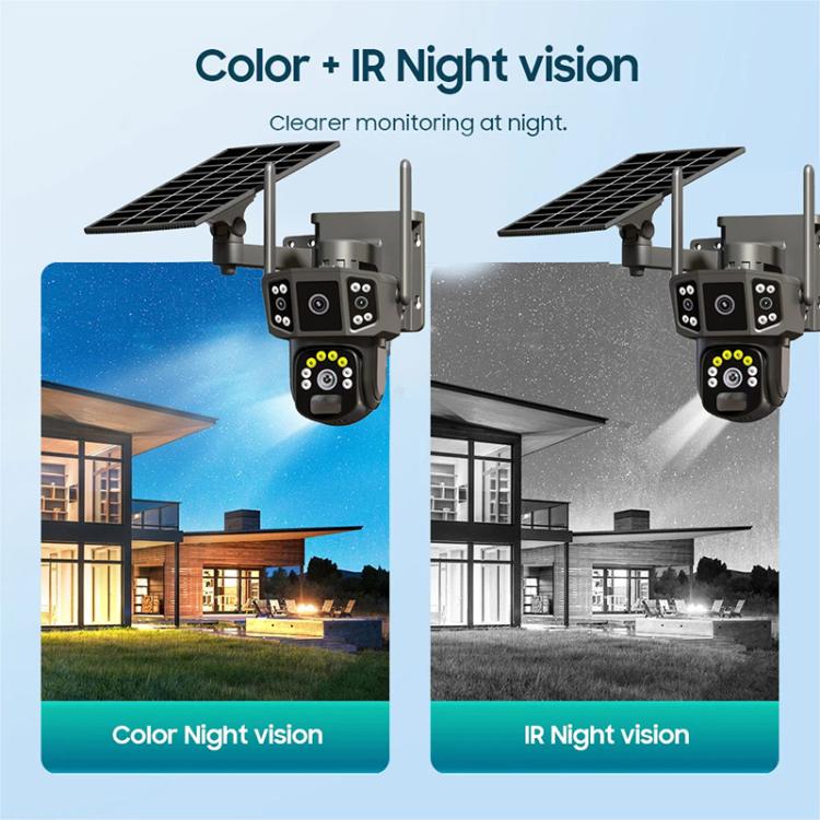 V380 Pro 3MP Panoramic Dual Lens Wireless WiFi Solar Powered Surveillance Camera - Black