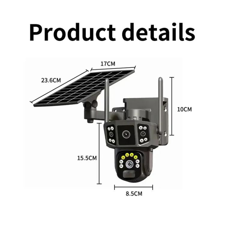 V380 Pro 3MP Panoramic Dual Lens Wireless WiFi Solar Powered Surveillance Camera - Black