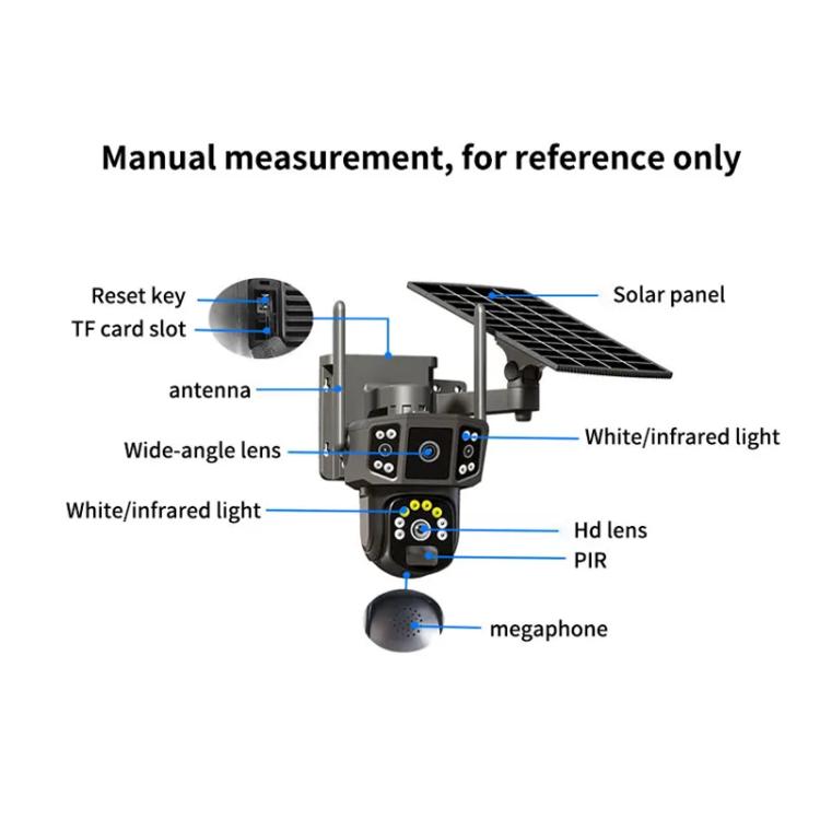 V380 Pro 3MP Panoramic Dual Lens Wireless WiFi Solar Powered Surveillance Camera - Black