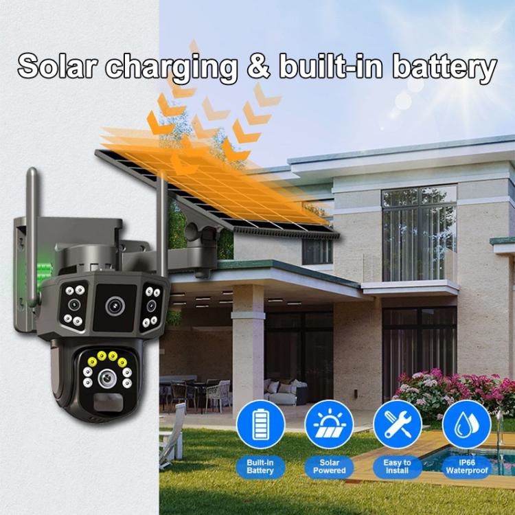 V380 Pro 3MP Panoramic Dual Lens Wireless WiFi Solar Powered Surveillance Camera - Black