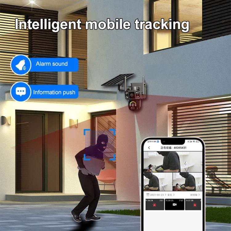 V380 Pro 3MP Panoramic Dual Lens Wireless WiFi Solar Powered Surveillance Camera - Black