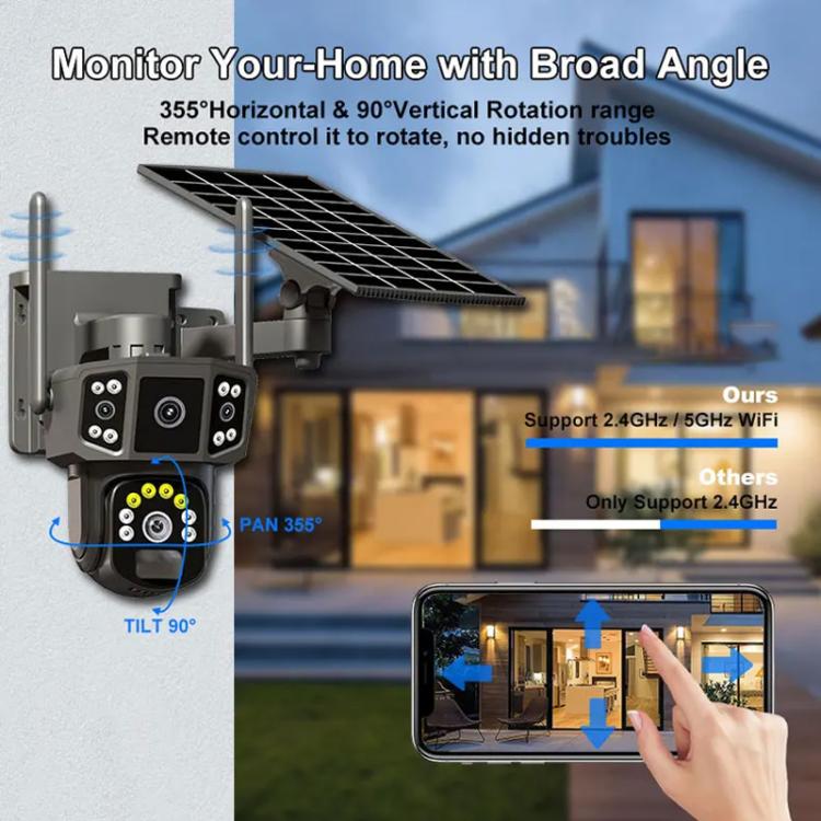 V380 Pro 3MP Panoramic Dual Lens Wireless WiFi Solar Powered Surveillance Camera - Black