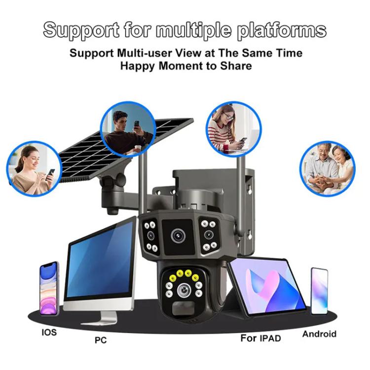 V380 Pro 3MP Panoramic Dual Lens Wireless WiFi Solar Powered Surveillance Camera - Black