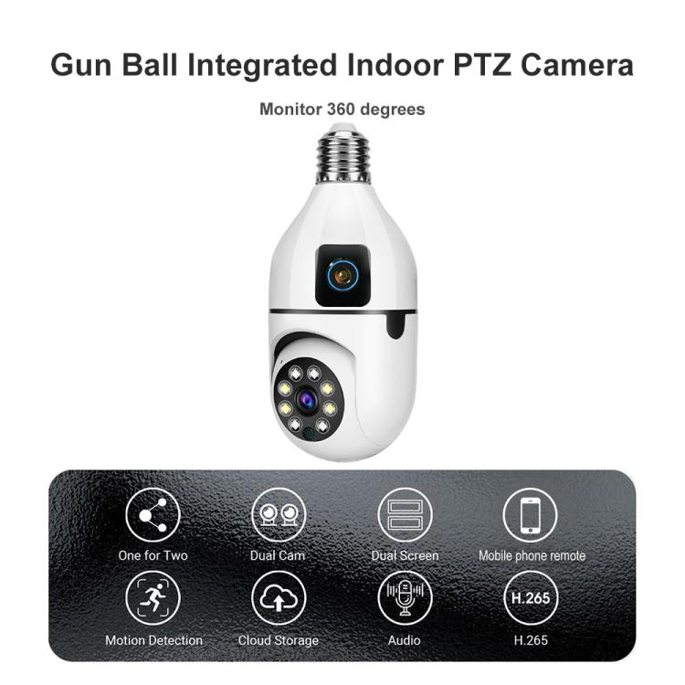 V380 Pro 4MP Full-Color Dual-Lens 2.4GHz WiFi Wireless E27 Socket Bulb Night Vision PTZ Camera - White