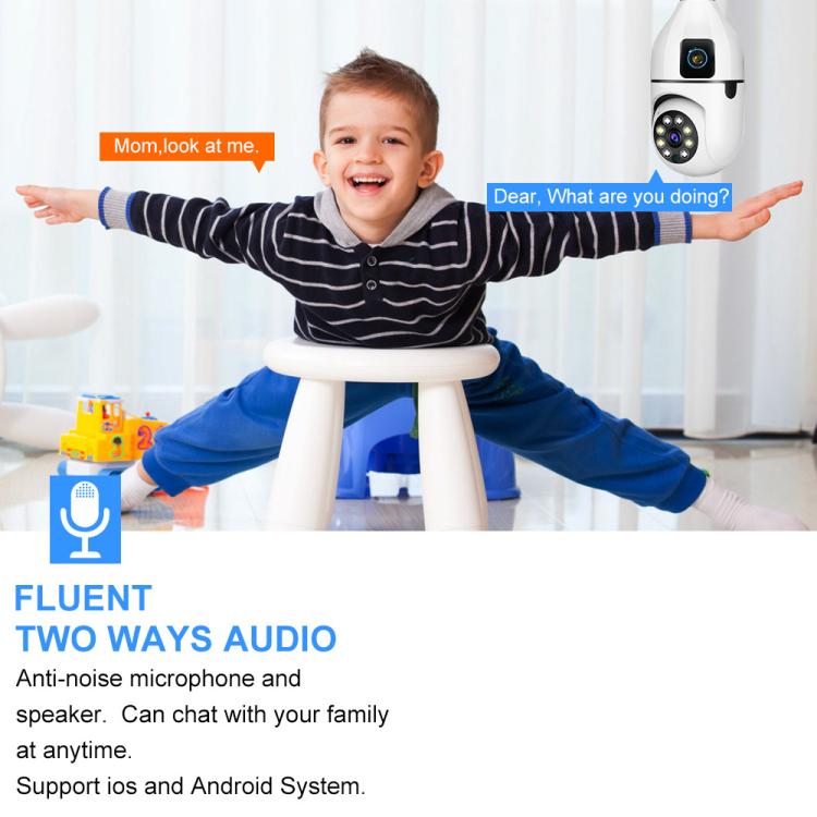 V380 Pro 4MP Full-Color Dual-Lens 2.4GHz WiFi Wireless E27 Socket Bulb Night Vision PTZ Camera - White