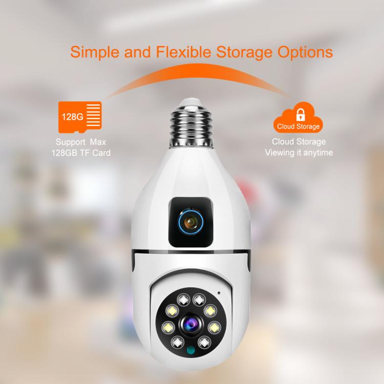 V380 Pro 4MP Full-Color Dual-Lens 2.4GHz WiFi Wireless E27 Socket Bulb Night Vision PTZ Camera - White