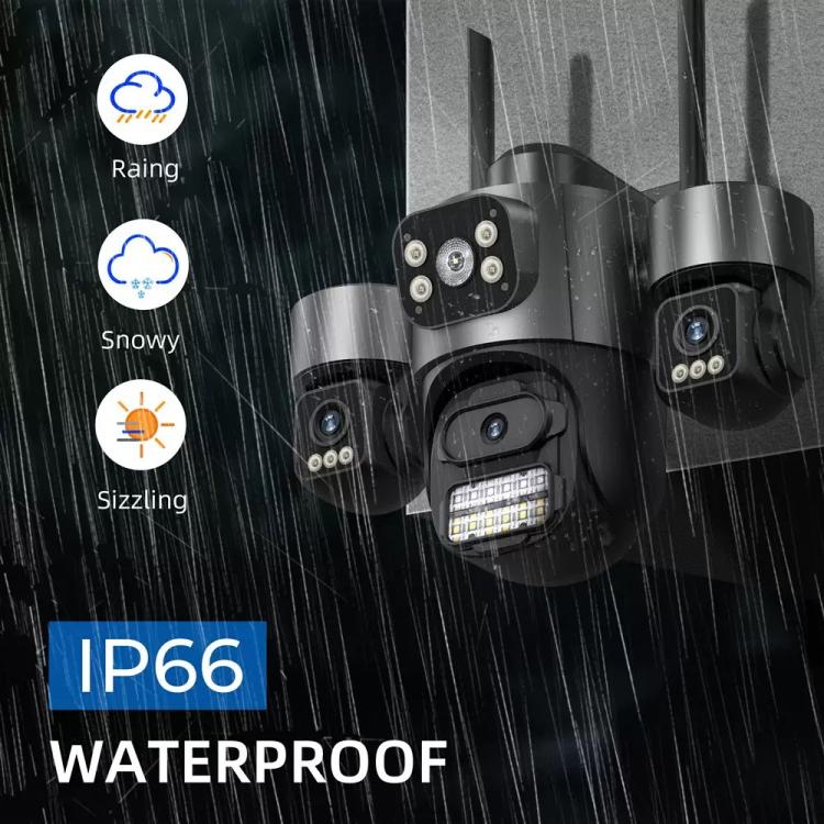 ICSee Triple-Lens 3MP Wireless WiFi Security Camera, Three-Screen Panoramic PTZ IP Camera with Full-Color Night Vision, Power Plug:EU Plug - Black