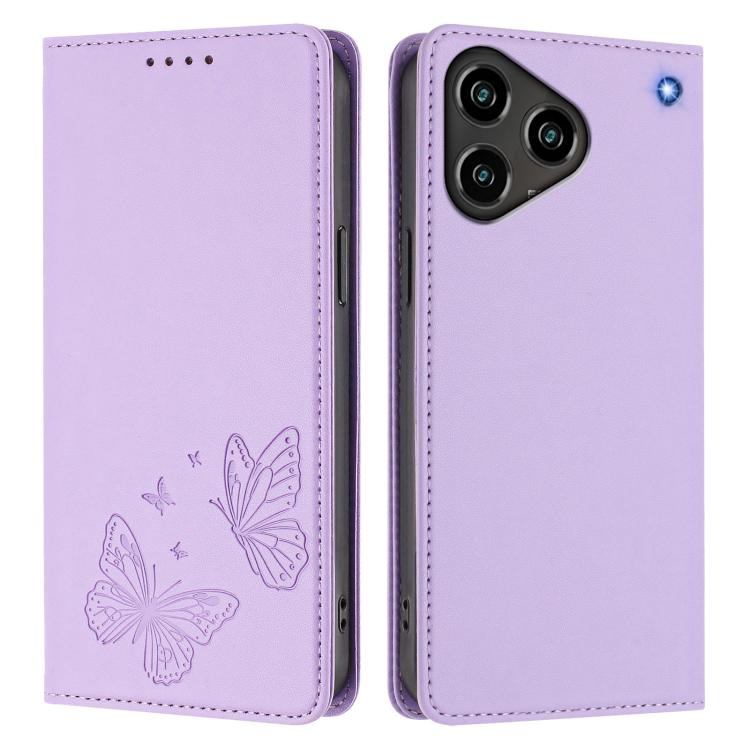 For ZTE Blade A76 4G Strong Magnetic Dual Butterfly RFID Vegan Leather Phone Case