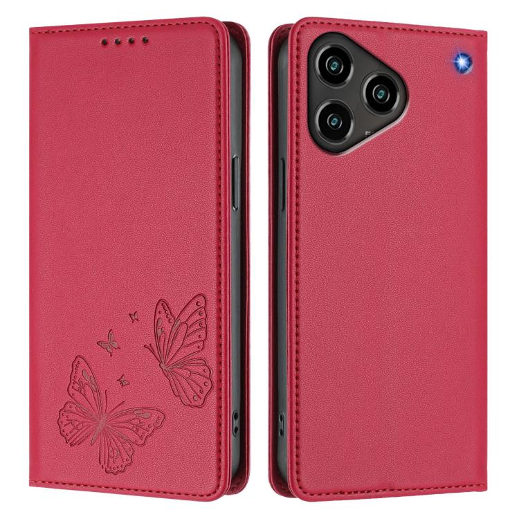 For ZTE Blade A76 4G Strong Magnetic Dual Butterfly RFID Vegan Leather Phone Case